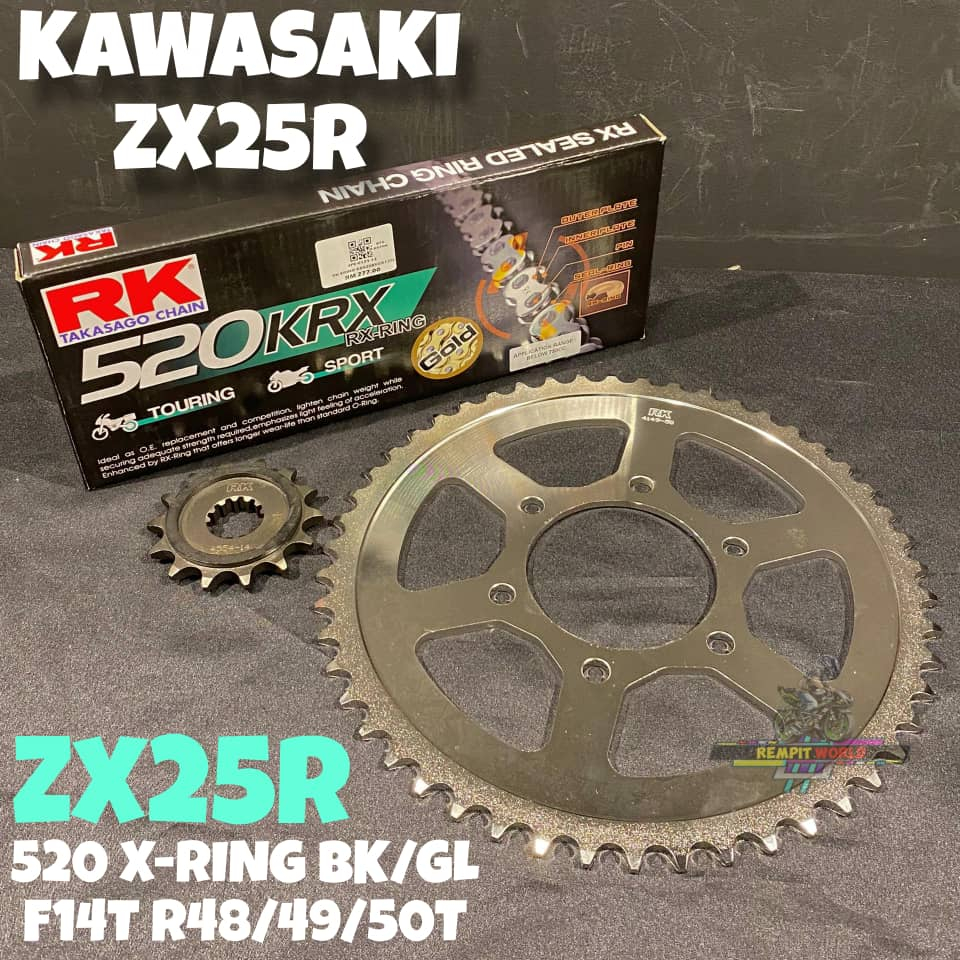 SPROCKET SET 520 KAWASAKI ZX25R SPOKET SET ZXR25KRX X-Ring Black