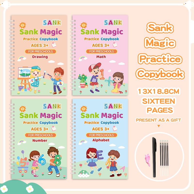 4 Books/Set Reusable Magic Practice Writing Notebook Set with Pen ...