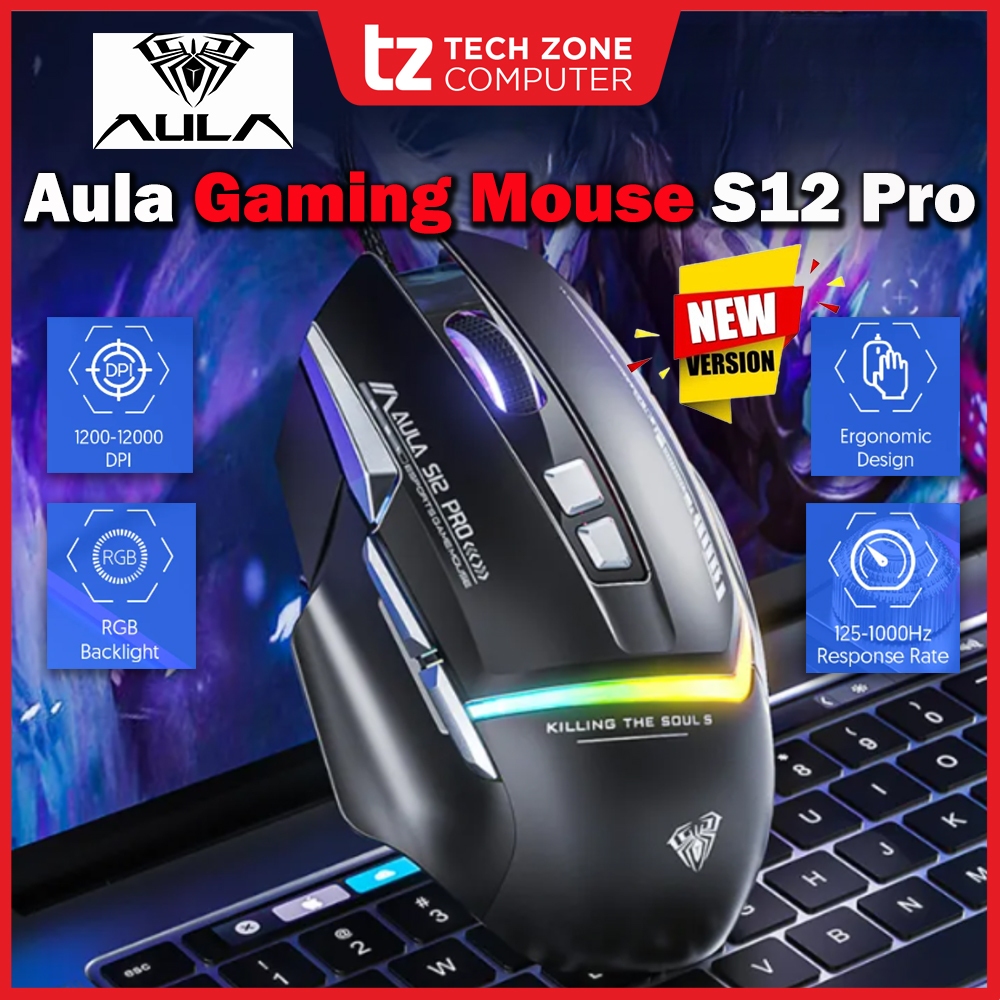 AULA S12 Pro Gaming Mouse 12,800 DPI with 8 Programmable Button RGB ...