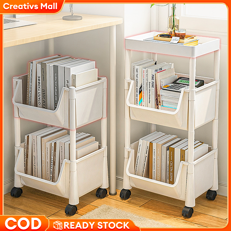 Book Storage Rack With Wheels Movable Storage Trolley Rack Household ...