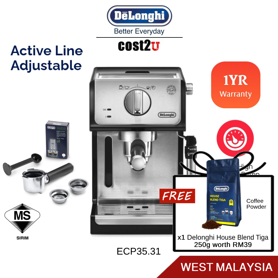 Delonghi Active Line Adjustable Pump Coffee Machine ECP35.31 Espresso