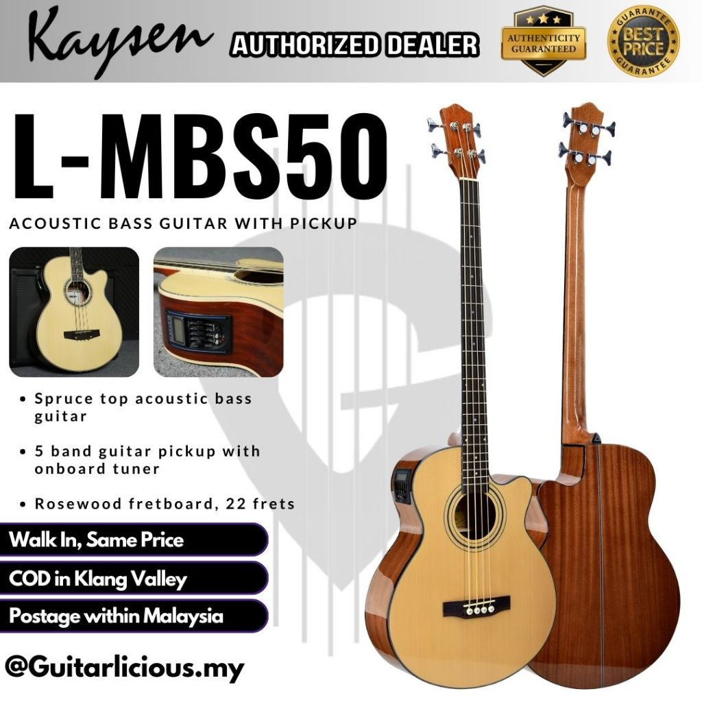 Kaysen Acoustic Bass Guitar with 5 Band Active Pick-Up - All Natural ...