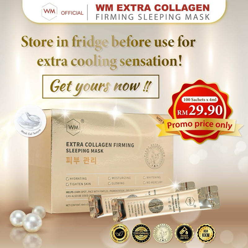 (KKM certified) 100 packet WM EXTRA COLLAGEN SLEEPING MASK Shopee