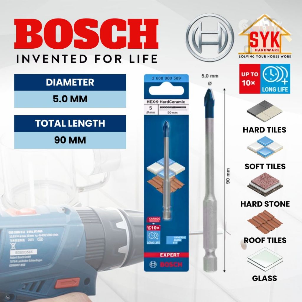 BOSCH EXPERT HEX-9 Hard Ceramic Drill Bit Set 5 -8 Mm 90MM Long Lifetime 10x High Hardness Durable Tool Accessory - 1420