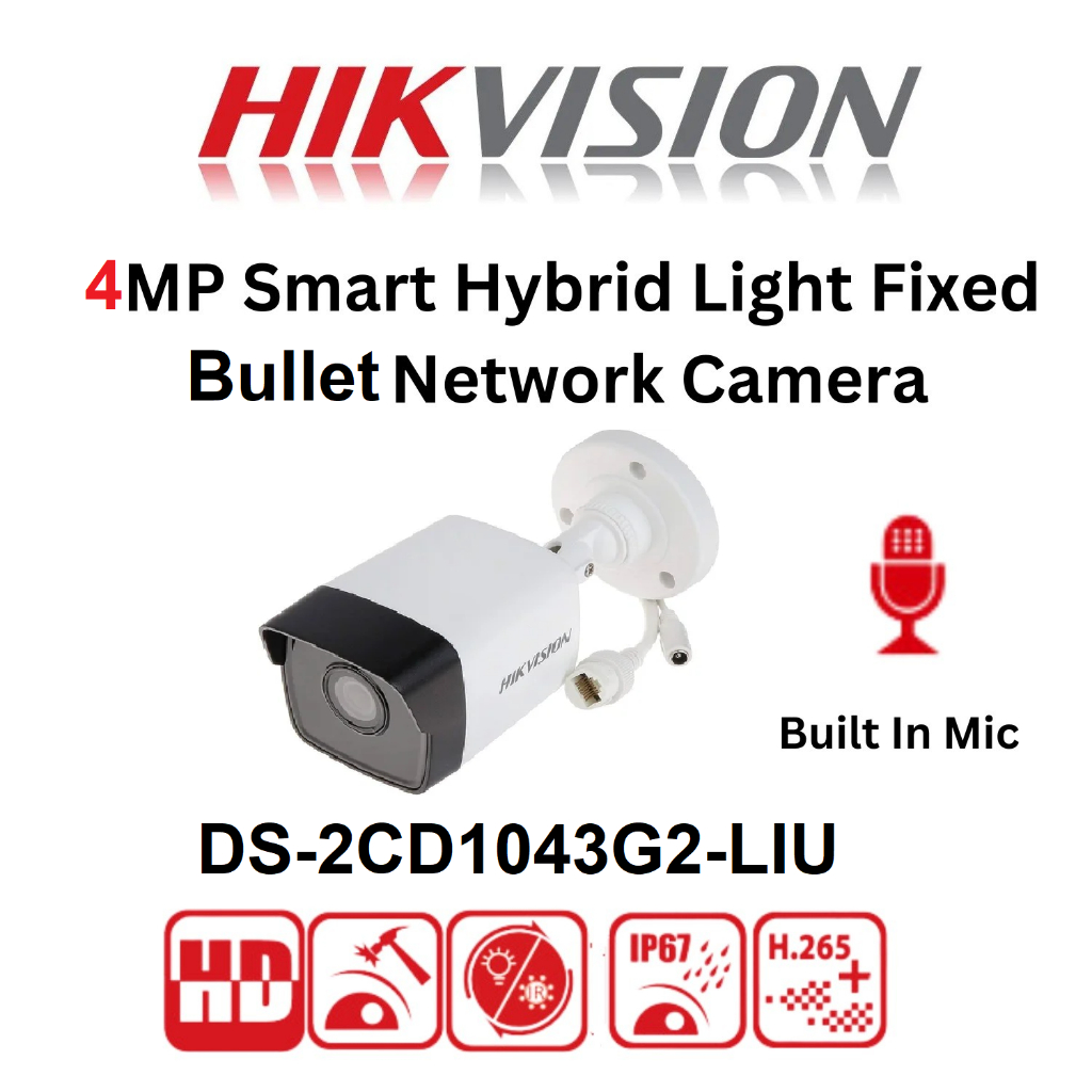 Hikvision DS-2CD1043G2-LIU 4MP Smart Hybrid Light Fixed Bullet Network ...