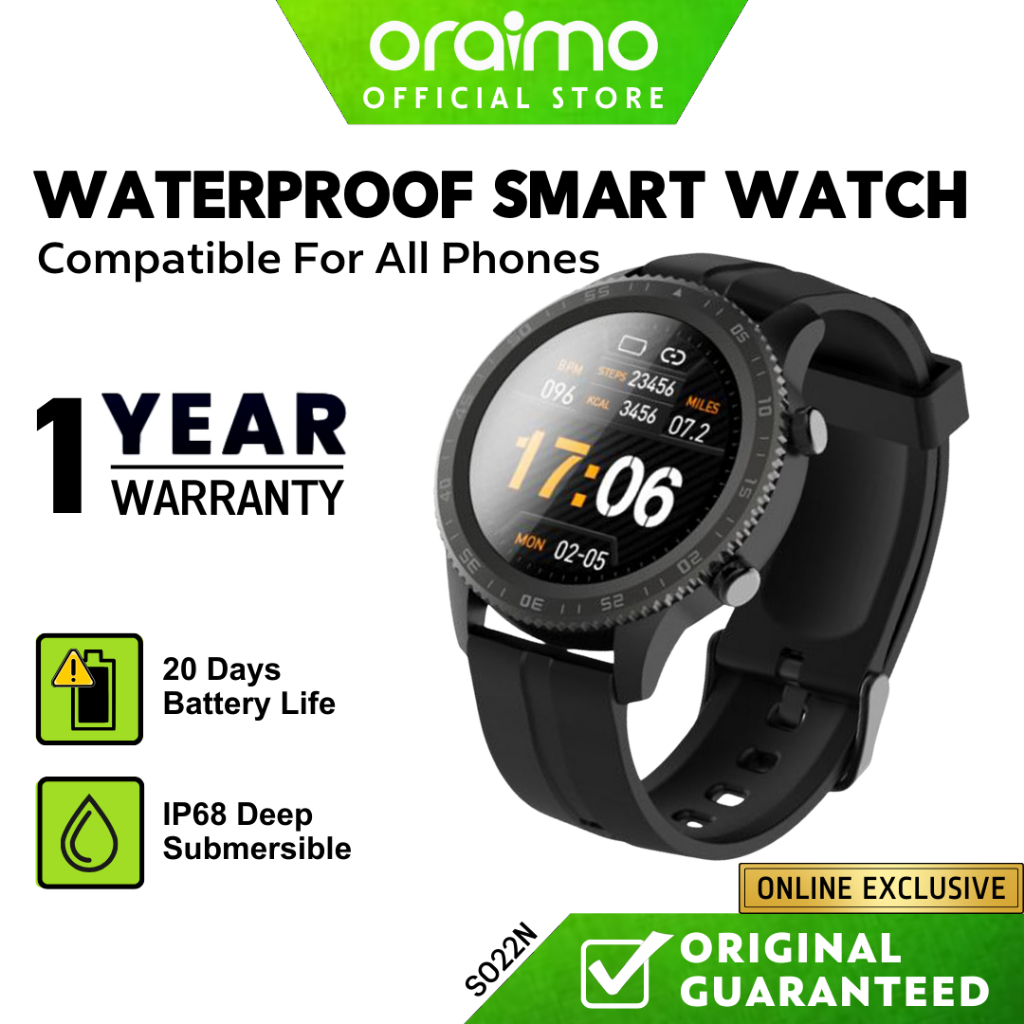 ORAIMO Round Face Smartwatch Swim Waterproof IP68 Smart Watch Android Watches Jam Fitness Watch SO22N Shopee Malaysia