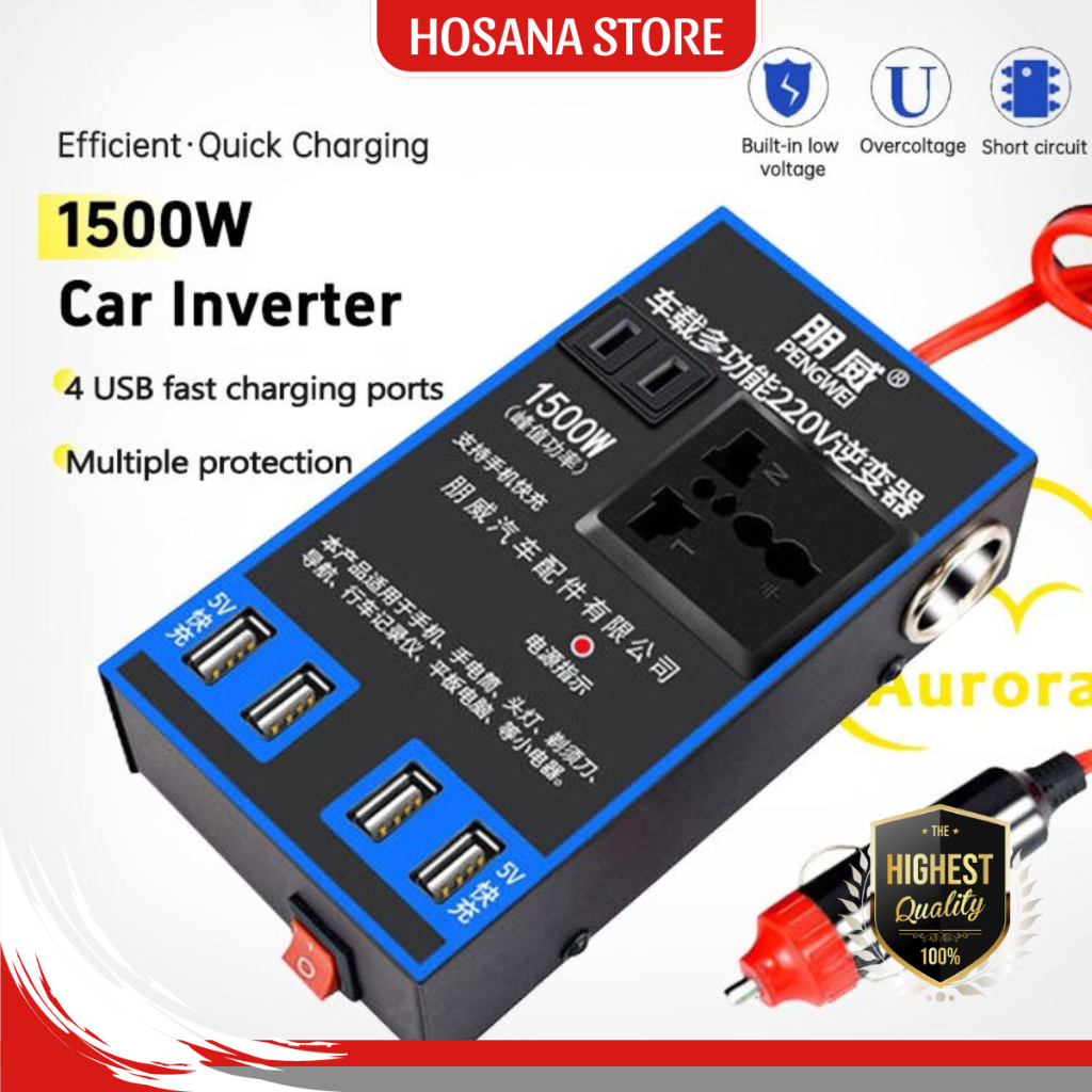 [READY TO SHIP] 1500W Universal Socket Car Inverter 12V/24V to 220V ...