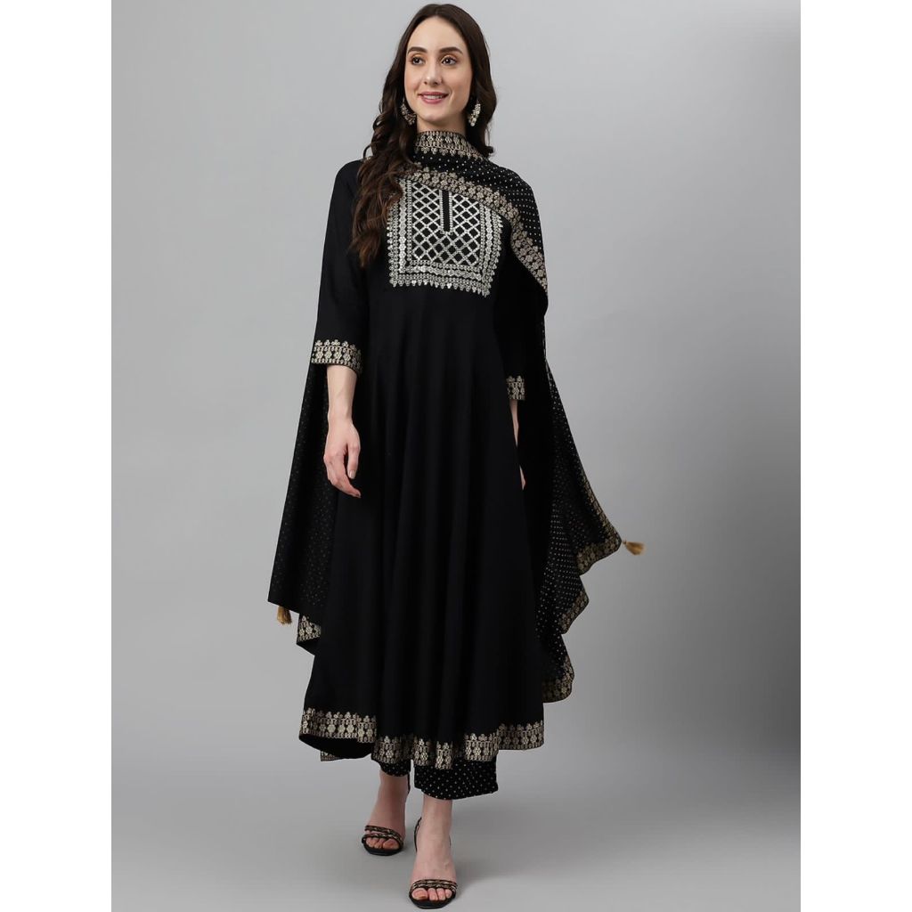 Jet Black Foil Printed Shantung kurta main image 0