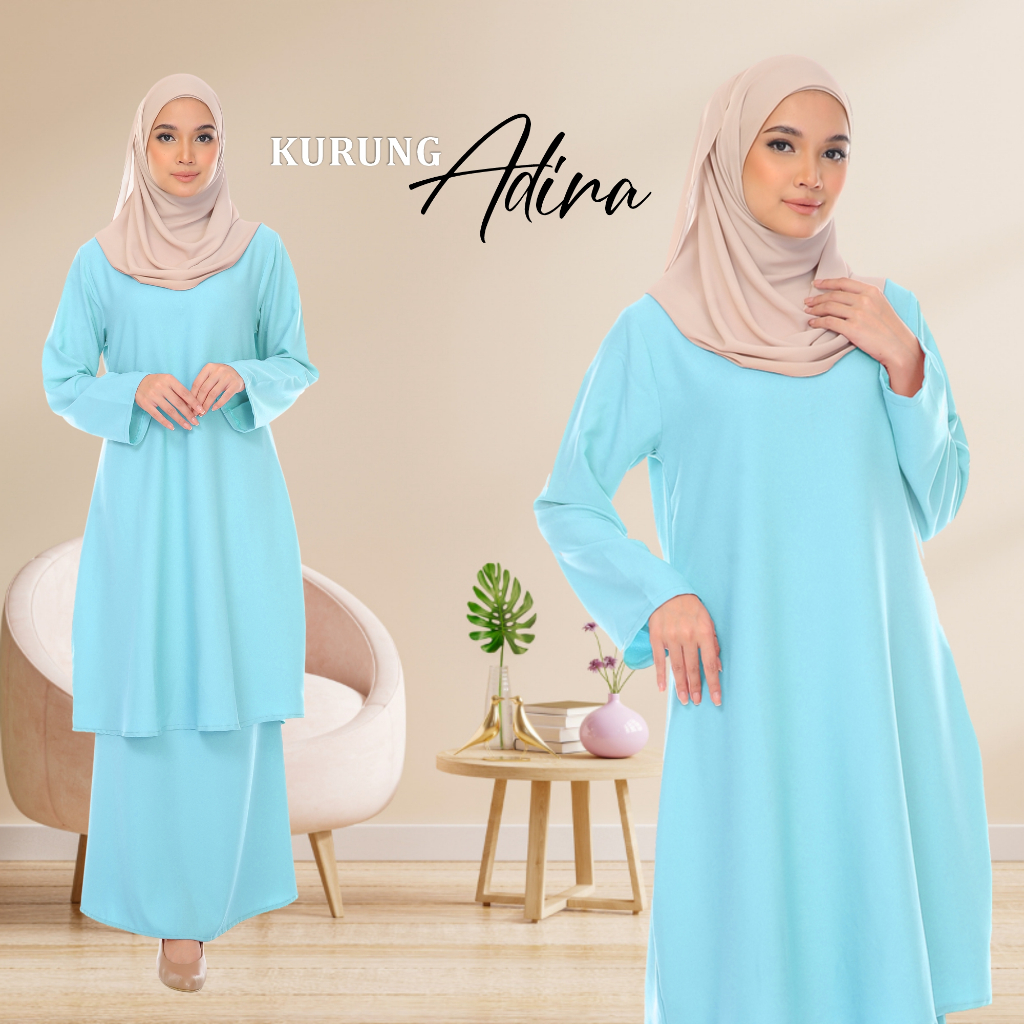 Baju Kurung Adira Women Fashion Everyday Outfit Soft Fabric Comfy Loose Cut Dress Muslimah Wanita Clothing Set2024