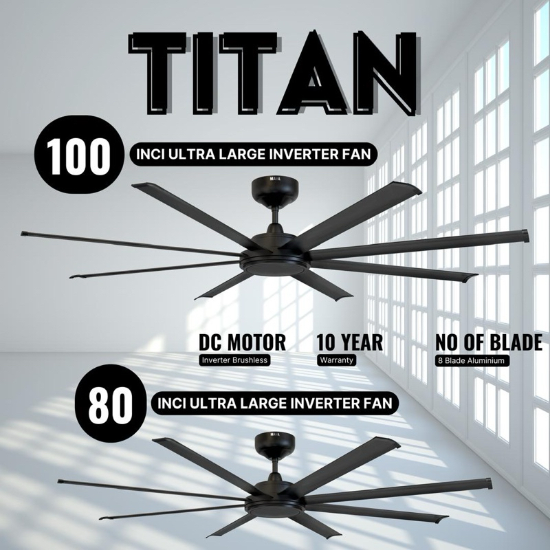 Mava Titan 100'' / 80'' dc inverter ceiling fan extra big fan kipas ...