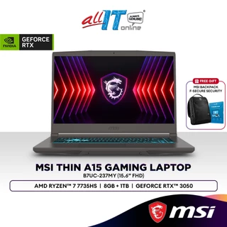 MSI Thin A15 B7UC-237MY 15.6" FHD 144Hz Gaming Laptop (AMD Ryzen 7 7735HS | 8GB | 1TB SSD | GeForce RTX™ 3050)