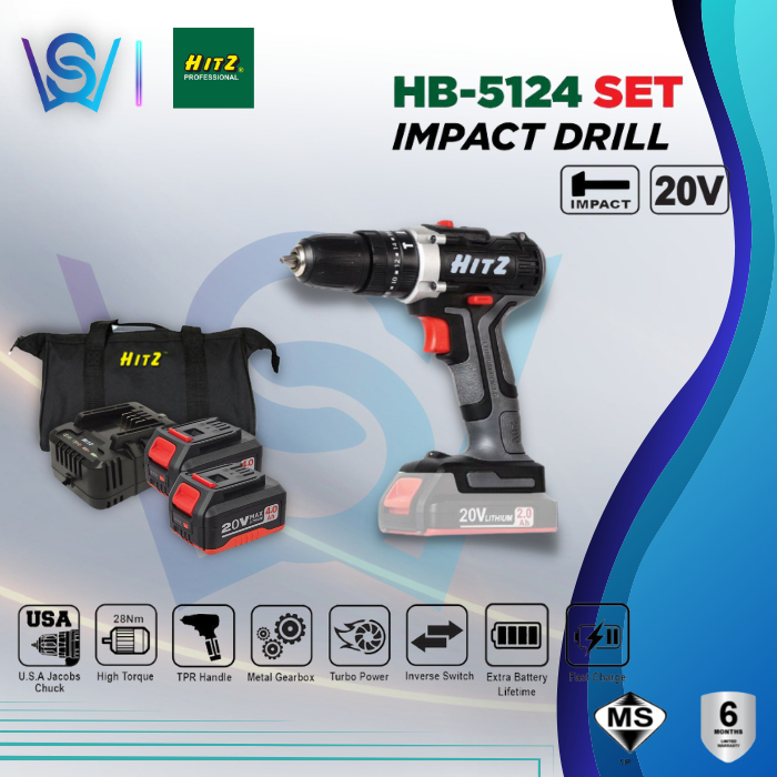 HITZ Cordless Power Tool Impact Drill 20V Model: HB-5124(SIRIM) HITZ