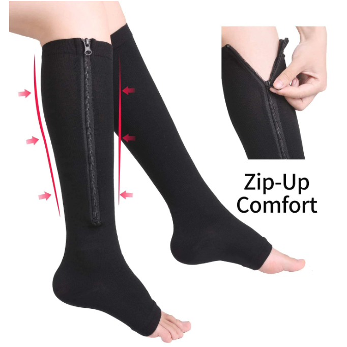 Unisex Compression Socks Knee Stockings Zipper Leg Support Anti-Fatigue ...