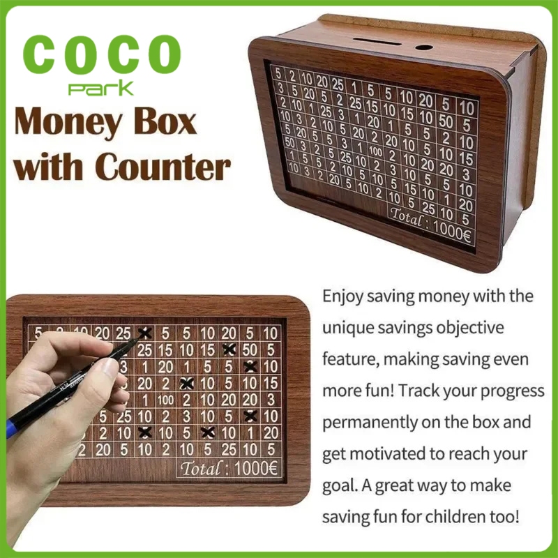 Wooden Money Saving Box Money Storage Bank with Saving Money Goals ...
