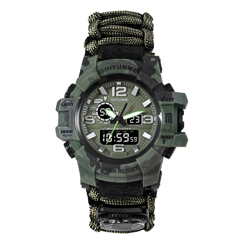 Life rope dual display electronic watch outdoor emergency flint whistle ...