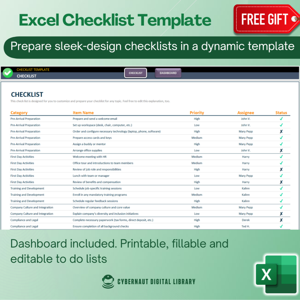 Excel Template - Excel Checklist Template (Free 12-in-1 Bundle Excel ...