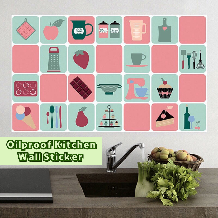 Oilproof Kitchen Wall Sticker Self Adhesive Cabinet Tile Decoration ...