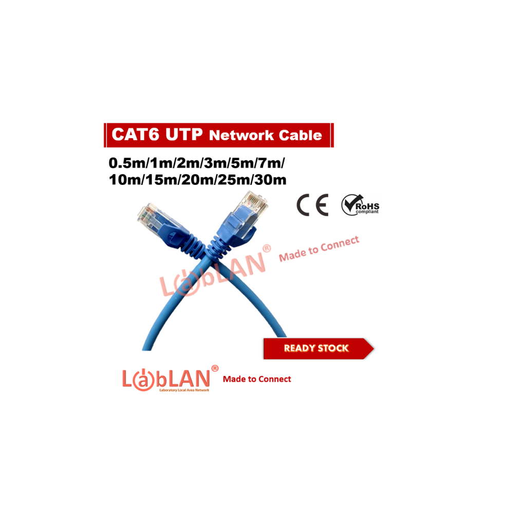 LabLAN U/UTP Cat6 LAN Patch Cord 250mhz (7/0.18mm) LSZH Blue, 0.5m ...