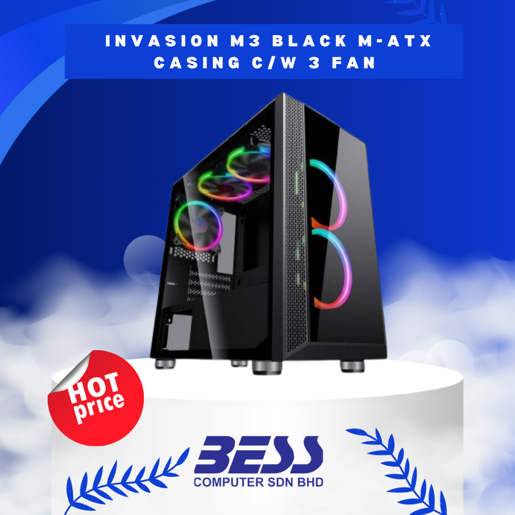INVASION M3 BLACK M-ATX CASING C_W 3 FAN | Shopee Malaysia