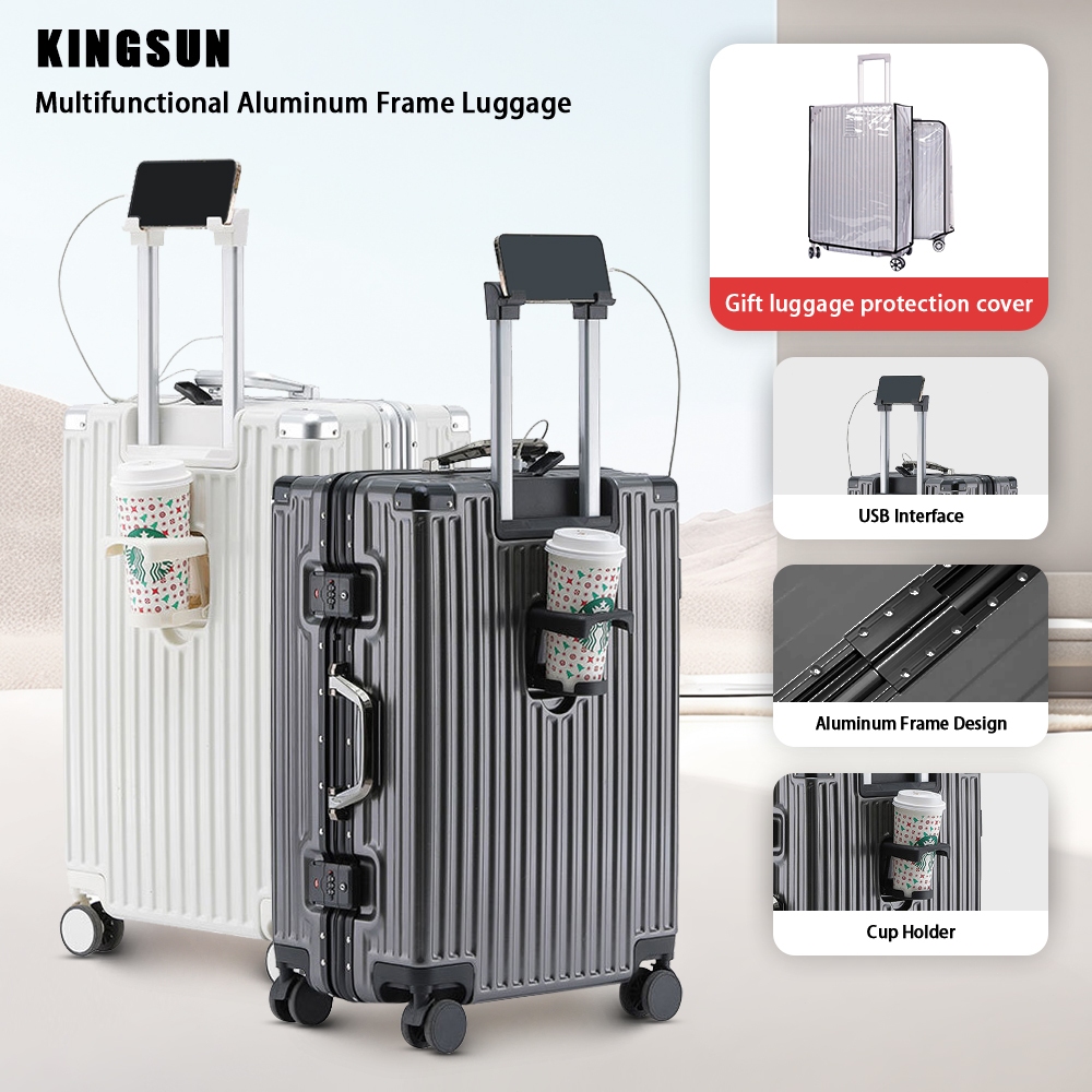 KINGSUN 20/24/28 Aluminum frame multifunctional suitcase with USB ...