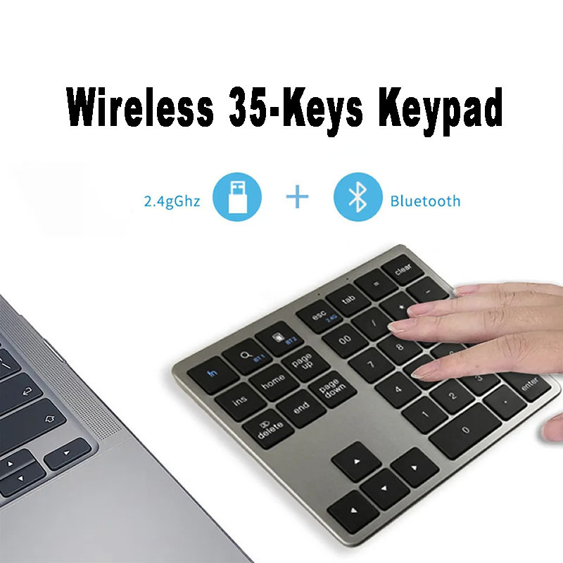 Portable Wireless 35-Keys Keypad Mini 2.4G Wireless Bluetooth 5.0 Dual ...