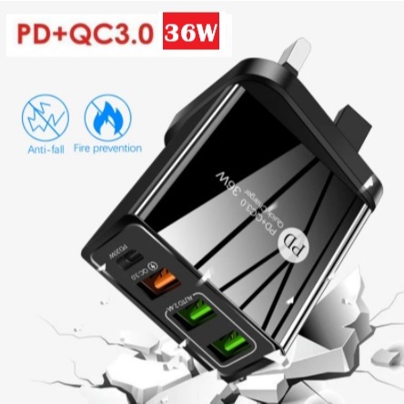 4-Port QC 3.0 Fast USB Wall Charger – 220V, Black, Universal For Apple & Samsung
