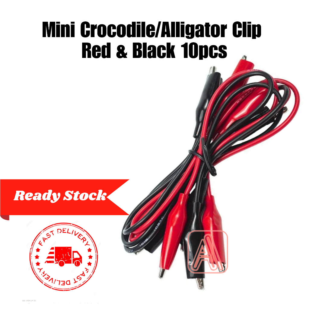 026 Mini Crocodile / Alligator Clip 35mm With 50cm Wire Black / Red ...