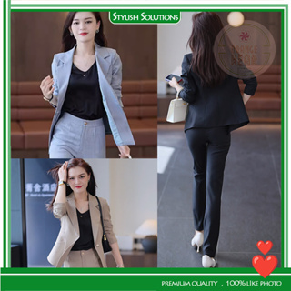 Black Green Purple Blazer Pant Suit Formal Women Business Work Wear 2PCS  Set