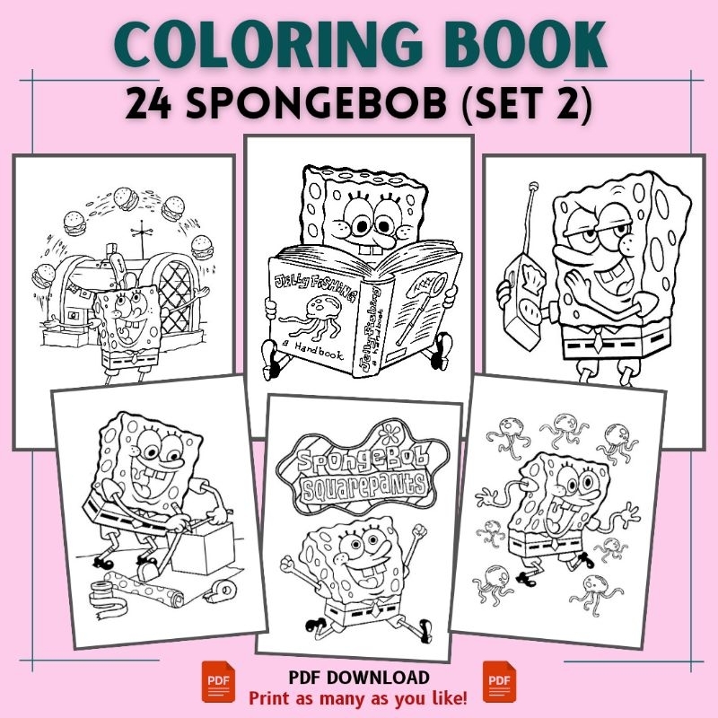 [PDF] 24 Pictures SPONGEBOB (Set 2) - Printable Colouring Book For Kids ...