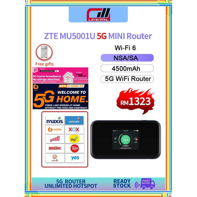 ZTE MU5001 5G MIFI Portable Hotspot modem 32 Users (5G 3.8Gbps 32WIFI