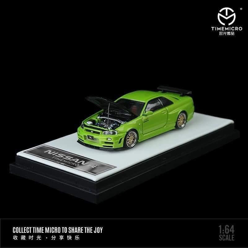 Time Micro 1/64 Nissan Skyline GT-R (R34) - Green W/ Carbon Bonet ...