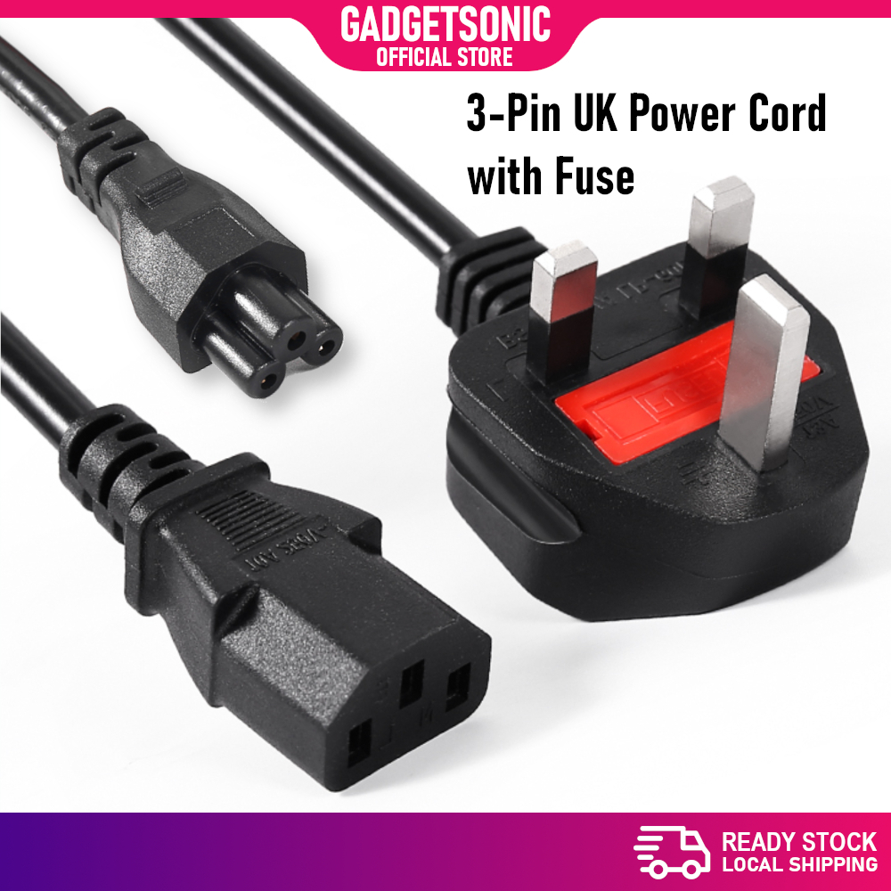 Gadgetsonic UK 3-Pin 250V Power Cord Cable For PC Laptop Notebook LCD ...
