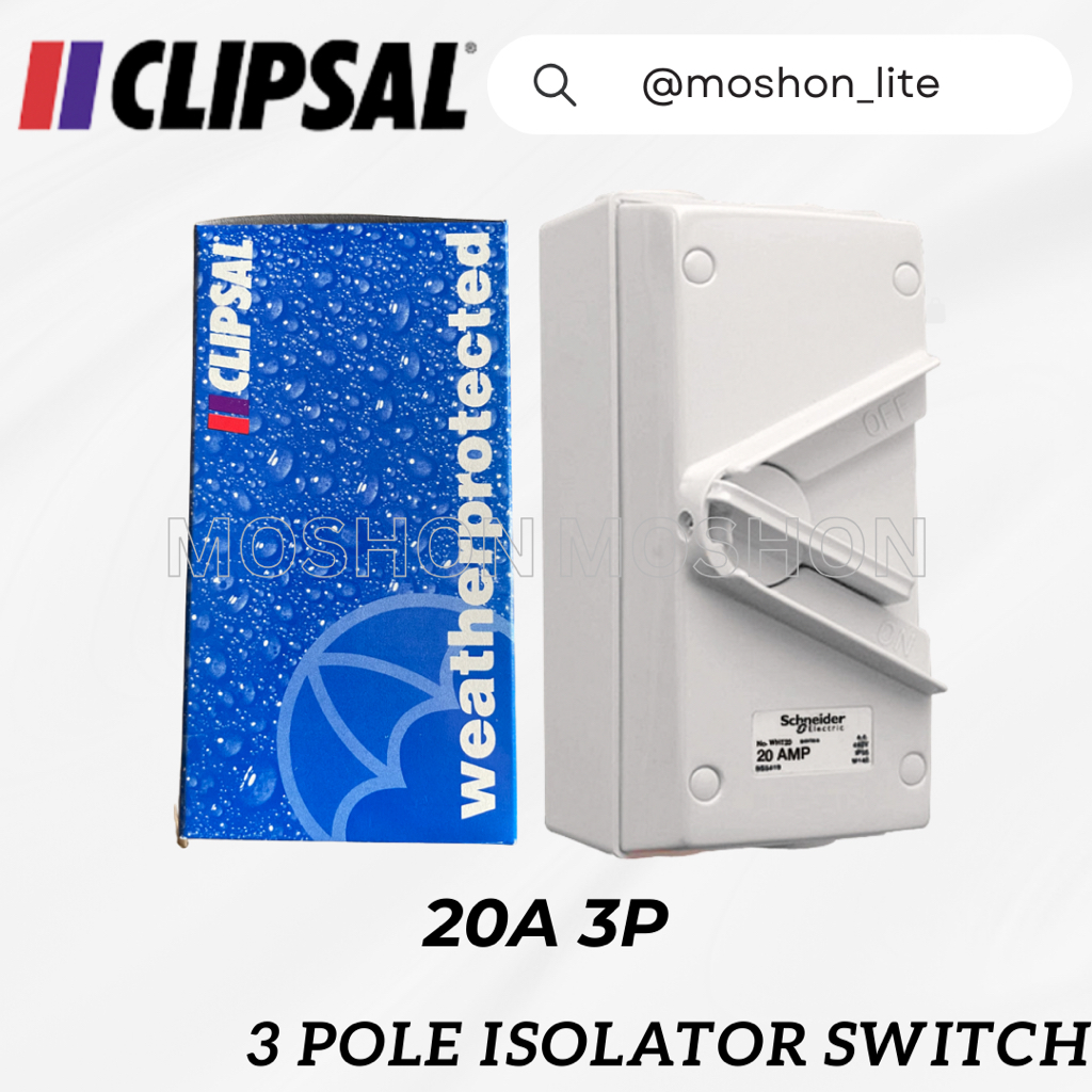 IP66 CLIPSAL / SCHNEIDER Weatherproof Isolator 440V 3 POLE 20A WHT20