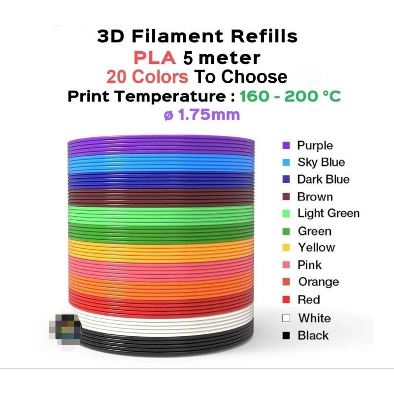 12 Colors 3D Printer Filament 1.75mm/5m ABS 3D Pen MarkerBot