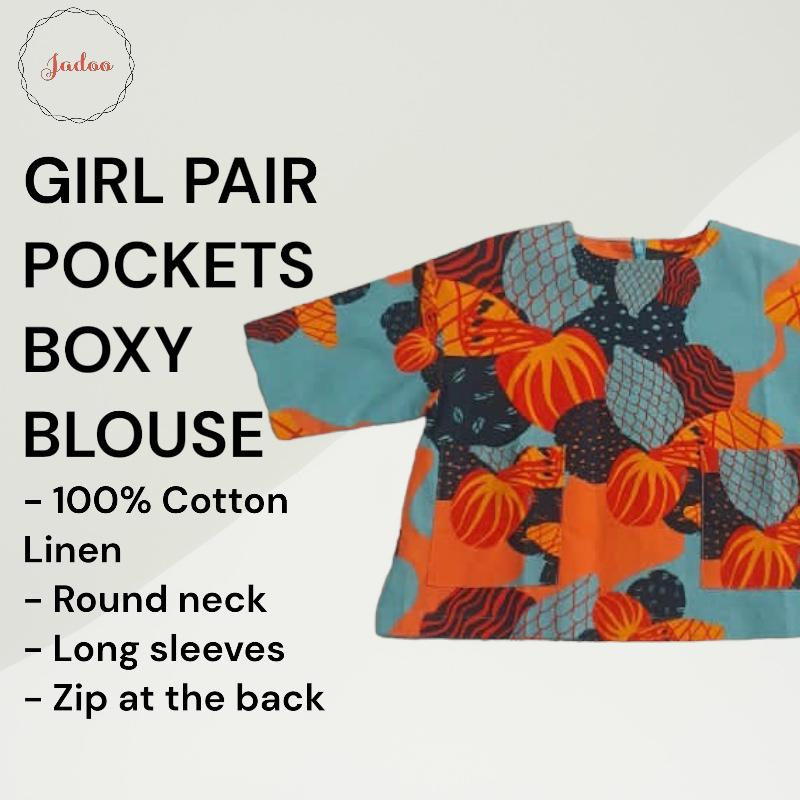 Jadoo Baju Kanak-kanak Melayu Girl Top Shirts Pair Pockets Boxy Blouse ...