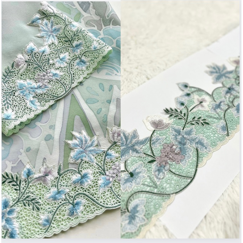 Sulam kerawang border lace designer mint color floral design 19cm ...