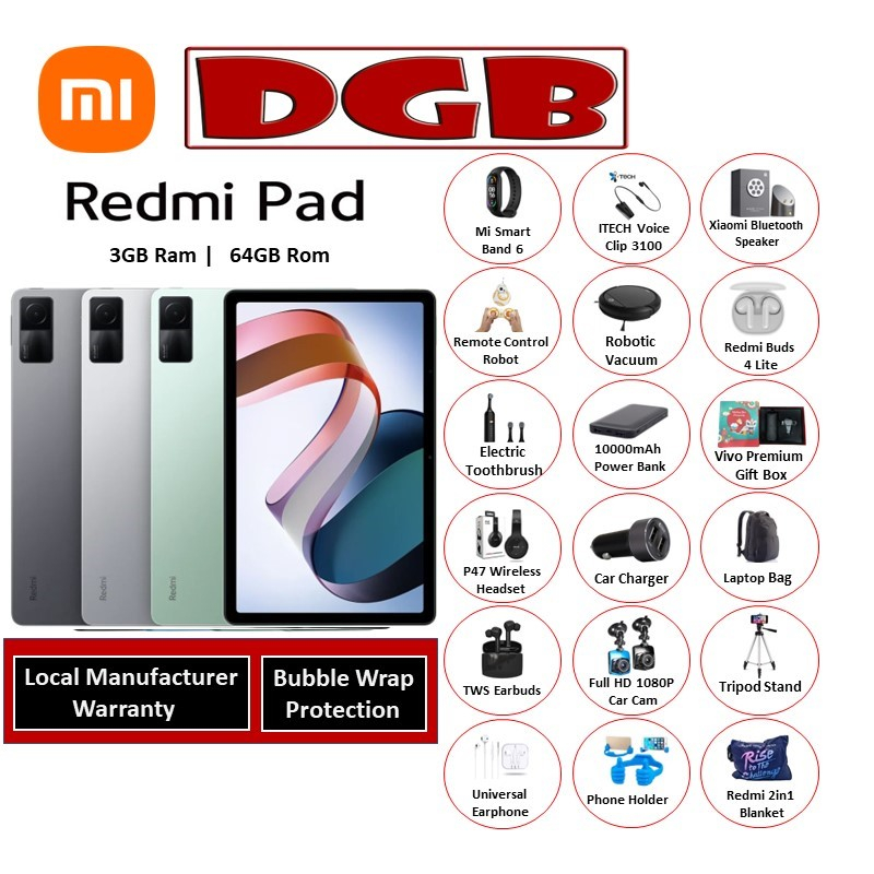 Xiaomi Redmi Pad WiFi Version | 3GB Ram+64GB Rom | Xiaomi Malaysia Warranty