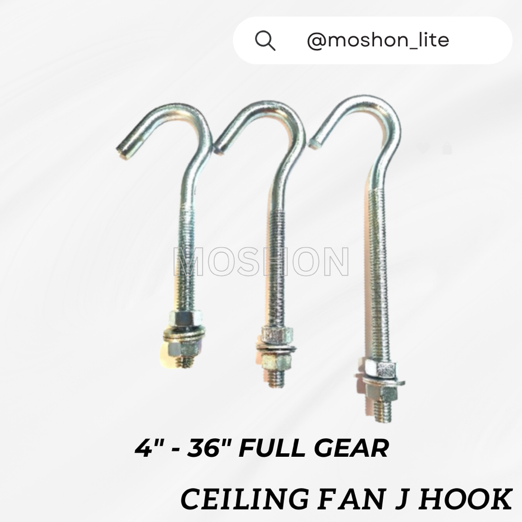 J HOOK / J Type Ceiling Fan Hook * Full Gear (4 inch 36 inch