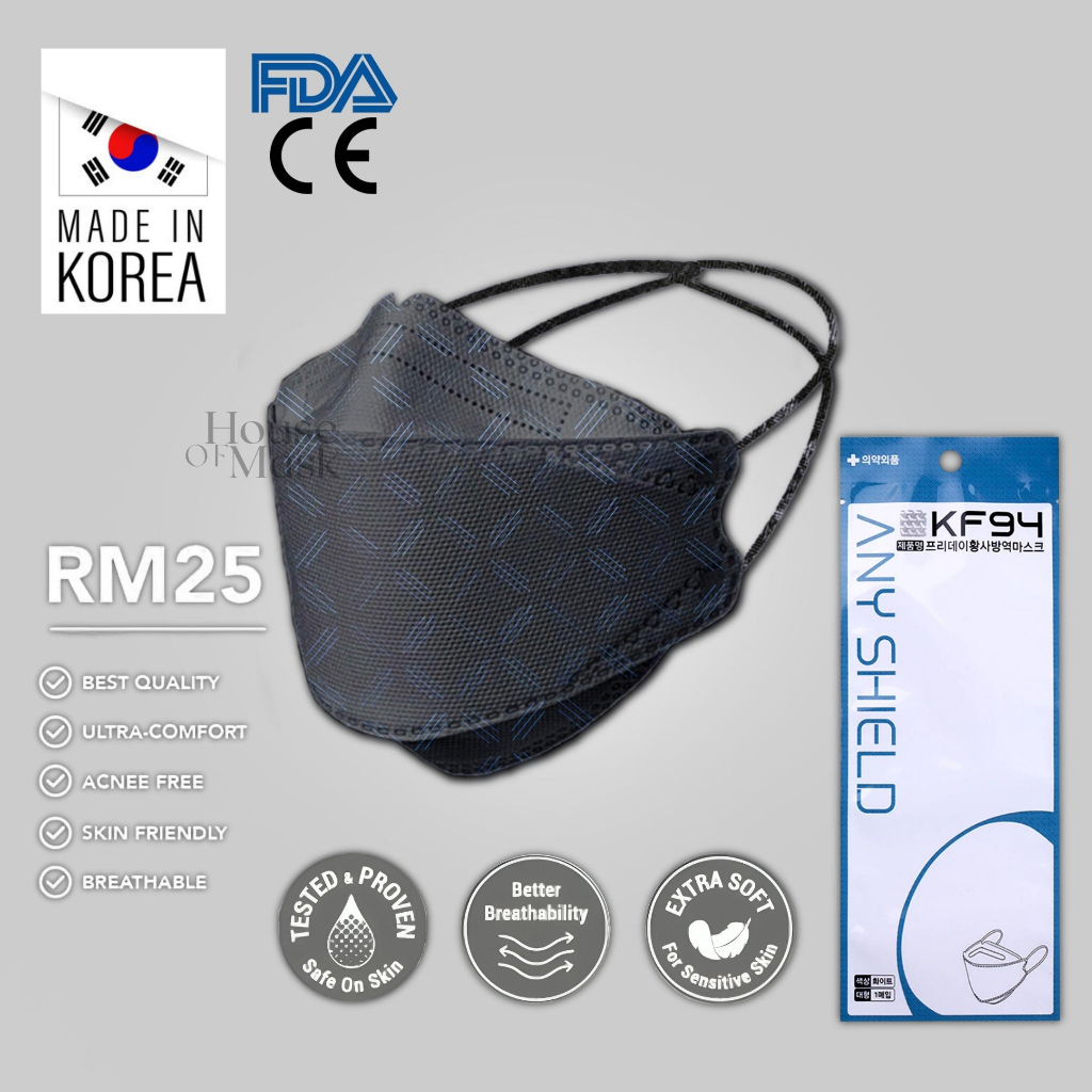 Premium KF94 Korean 4 Ply Face Mask KF94 Head loop White Black Color