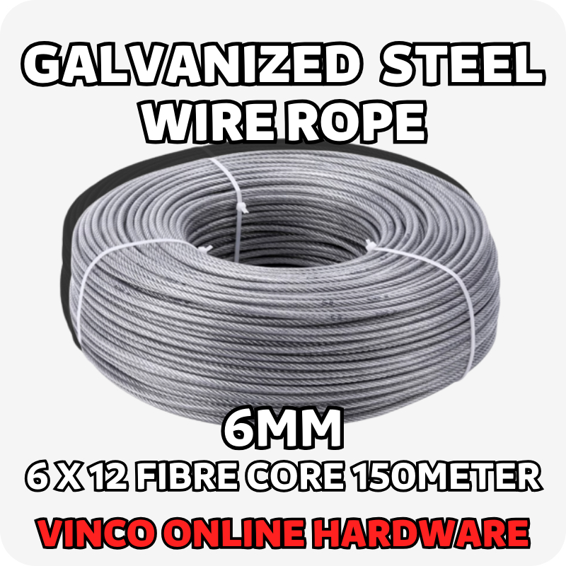 6MM Heavy Duty Galvanized Steel Wire Rope Tali Besi 6 X 12 FC Fibre ...