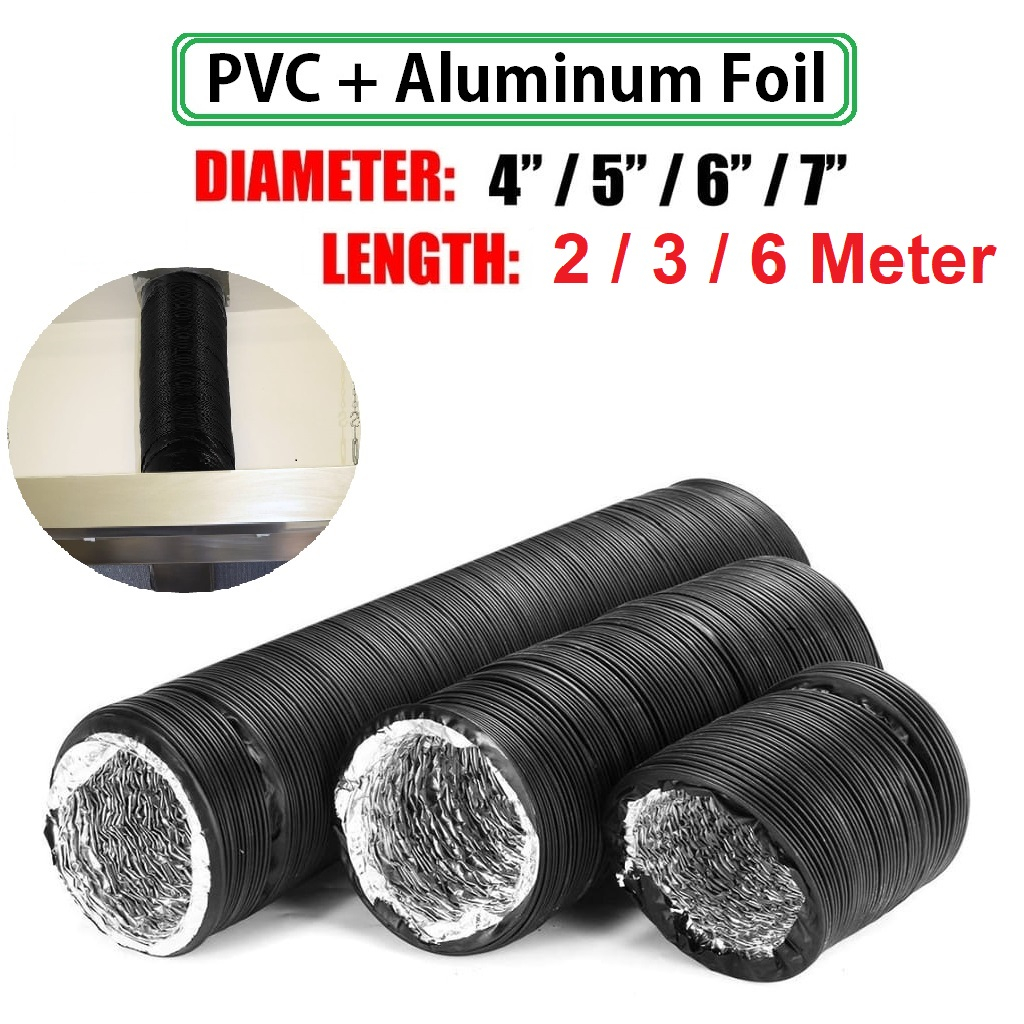 【2/3/6 Meter】【4" 5" 6" 7"】 Flexible PVC Aluminium Thick Foil Ducting
