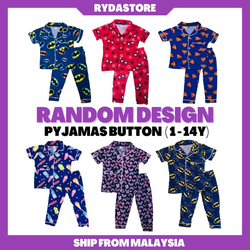 [RANDOM DESIGN] Kids Pyjamas Button / Baju Tidur Budak Lelaki Perempuan ...