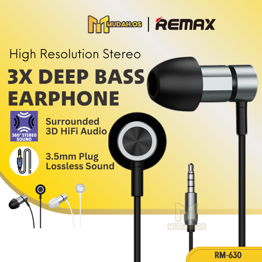 REMAX Earphone Wired Earphone 3 5mm Earphone With Mic MDRM630 Bass ...