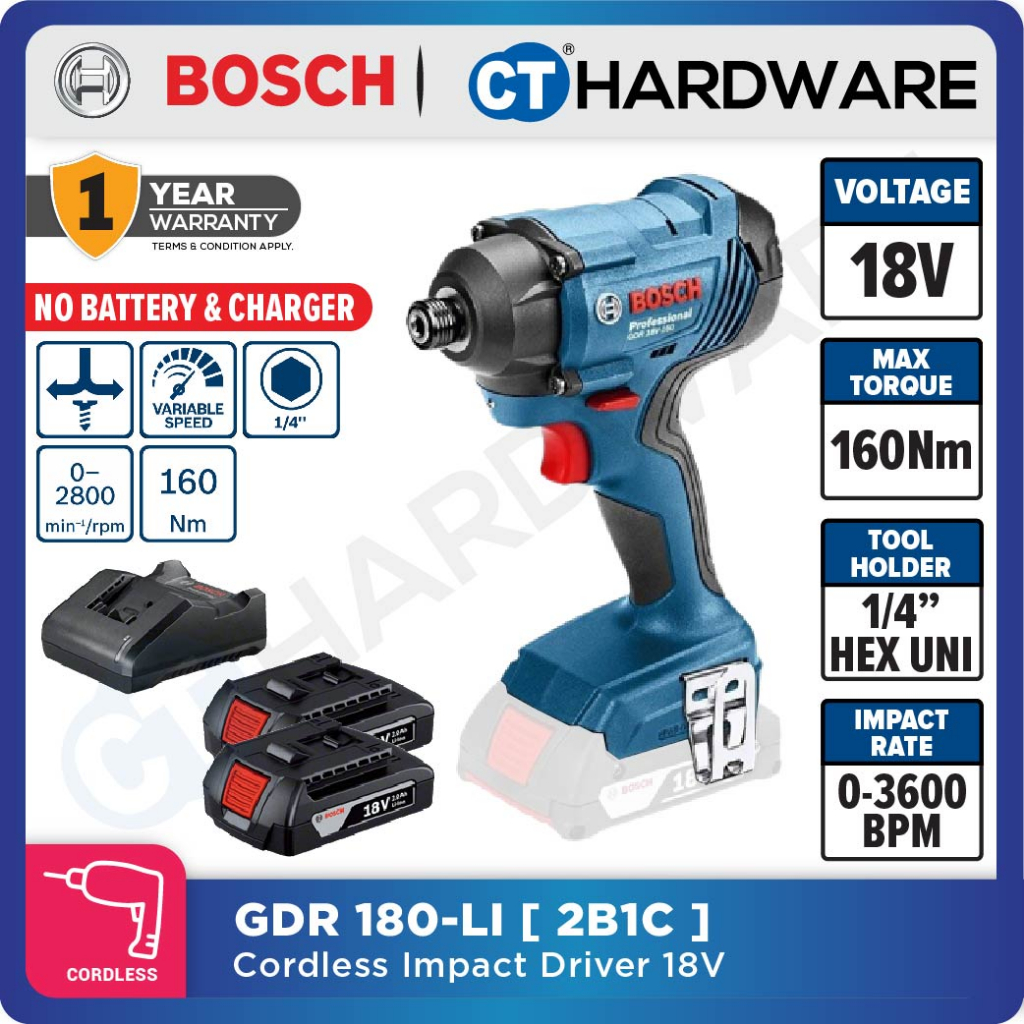 Bosch Gdr 180 Li Cordless Impact Driver 18v 1 4 160nm Shopee