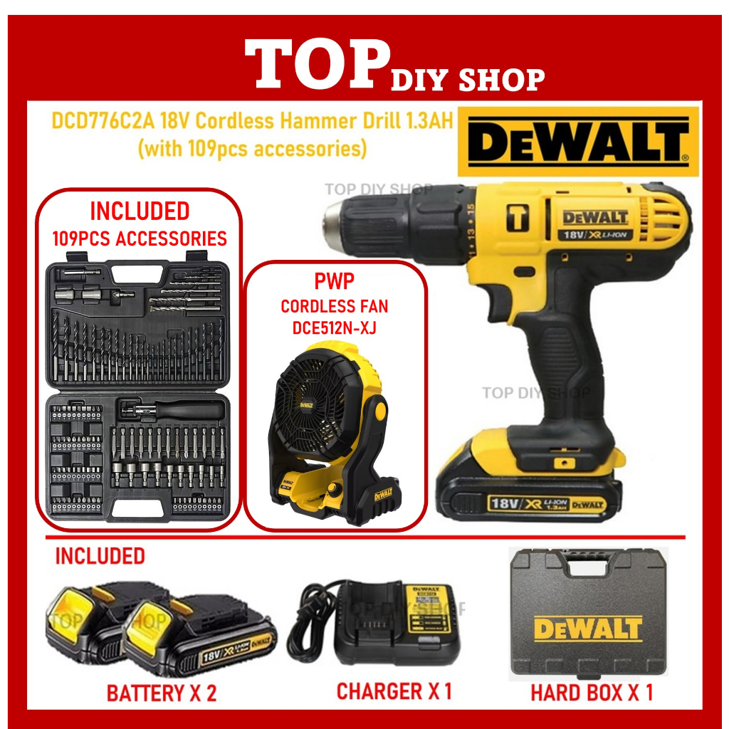 Dewalt 18V Compact Cordless Hammer Drill+100 piece Accessory Kit