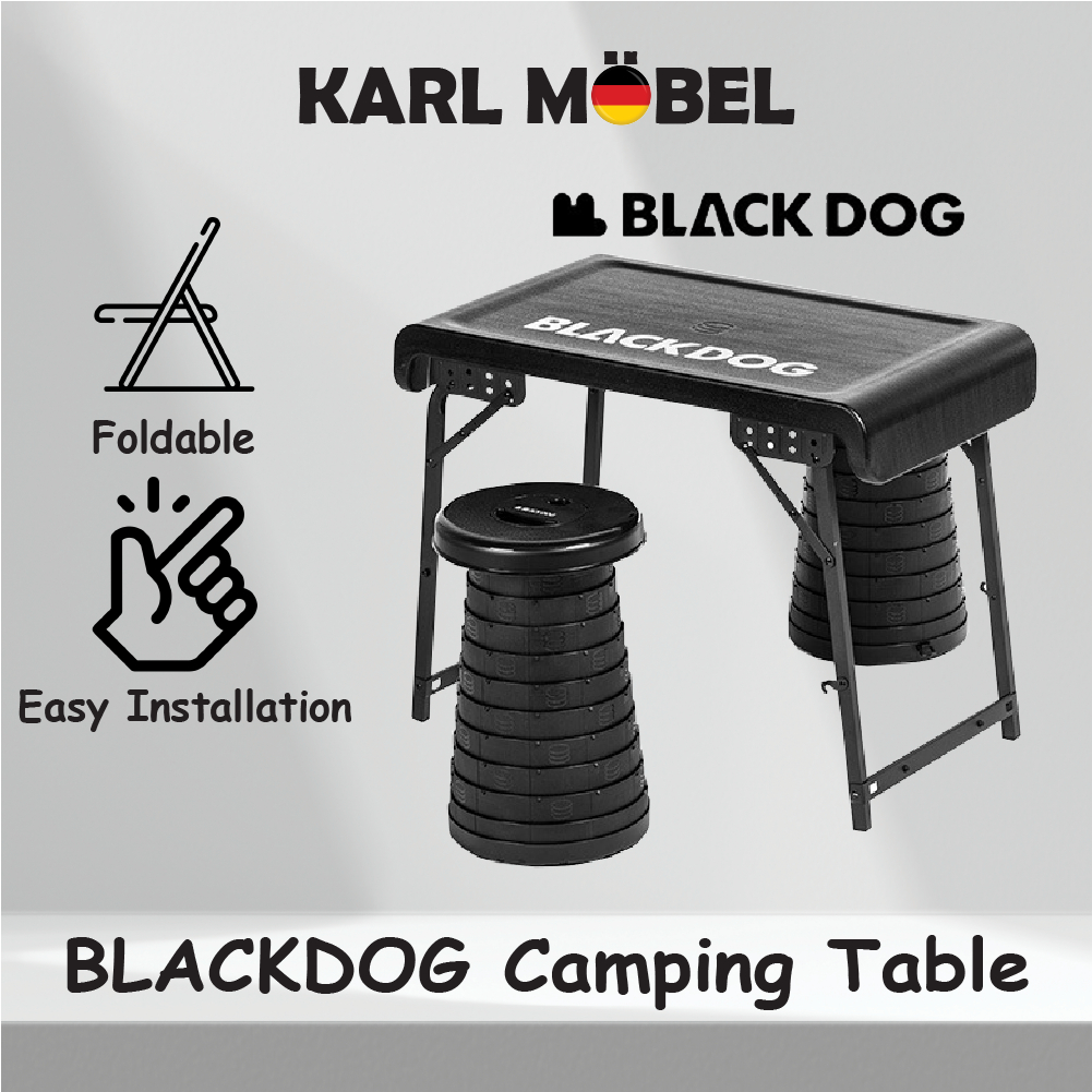 Blackdog Camping Table Stool Set Outdoor Folding Portable Black Table
