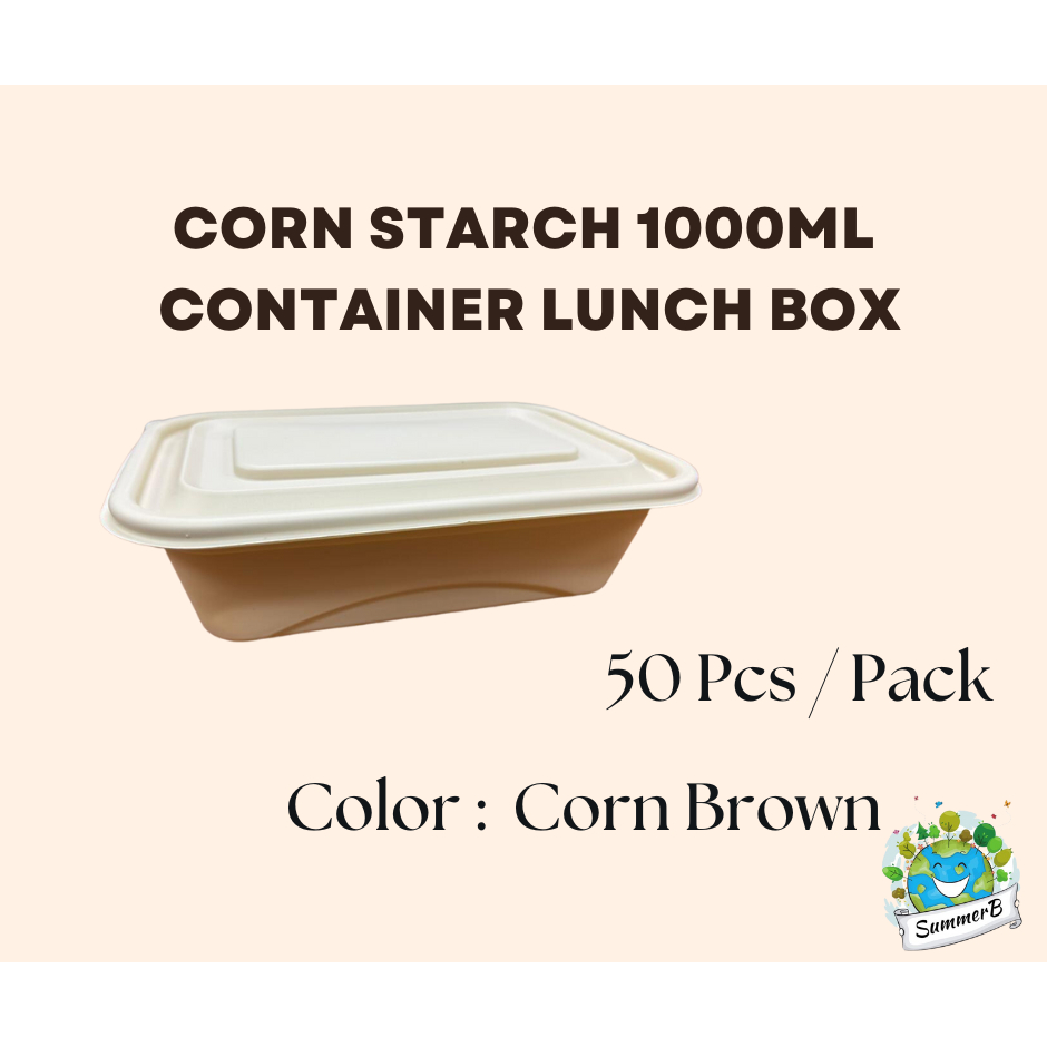 (50 Pcs) Corn Starch 750ml Coontainer Lunch Box (Set)/ Takeaway Bento