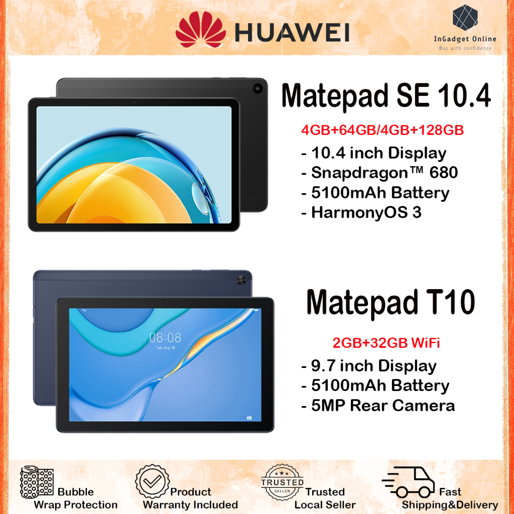 Huawei Matepad SE 10.4/T10s Lte/Wifi | T10 Shopee Malaysia (4+128GB)(4+64GB)/Matepad Original HUAWEI Malaysia Wifi (2+32GB/4+64GB)