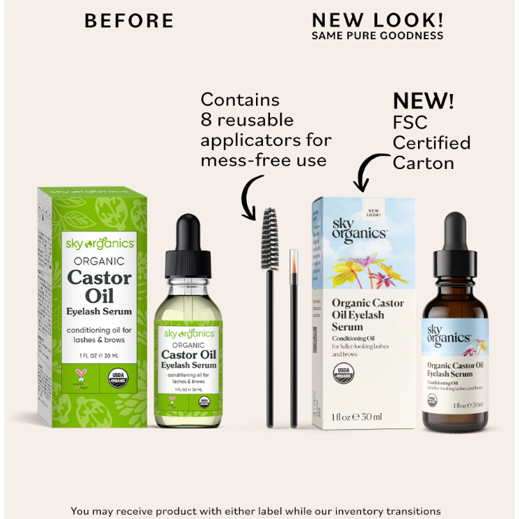 Sky Organics Castor Oil Eyelash Serum with Mascara Brushes for