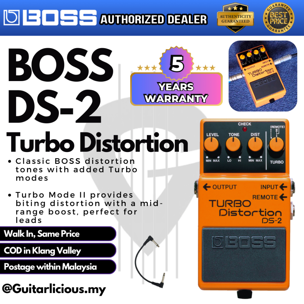BOSS Turbo Distortion (DS-2) Guitar Pedal Effect with patch cable set ...